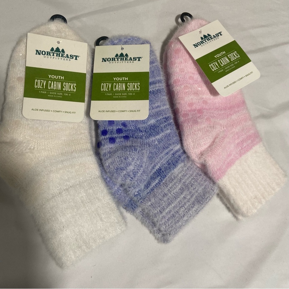 Northeast Outfitters Youth Cozy Cabin Socks Kids Size 10 To 4 White Pink Purple
